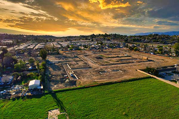 Aerial view of the community being built in Yucaipa called Artisan.